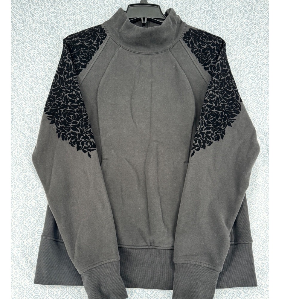 Lululemon Scuba Half Zip Pullover Grey Black Velvet Floral Flocked Size 12